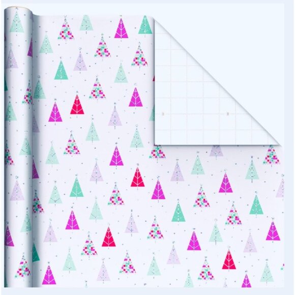 Hallmark Wrapping Paper Christmas Glitzy Trees Metallic White 22.5 sq ft Roll - Picture 2 of 5
